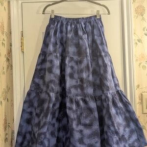 Starry Night Cotton Blue Cloudy Glittery Tiered Maxi Skirt Women's S Stretchy